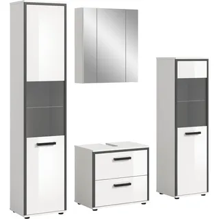 xonox.home - 4tlg. Kombination Kojak Badezimmerkombination in Front weiß Hochglanz Tiefzieh Korpus weiß Melamin - Badmöbelset - modern und funktional