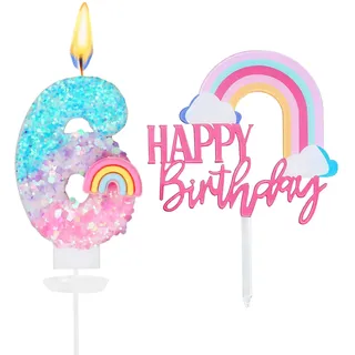 Geburtstagskerzen Zahlen 6,3D Regenbogen Kerzen Geburtstag,Kerze 6 Geburtstag Mädchen,Tortendeko Regenbogen,Geburtstagskerzen Kinder für Geburtstags Party Dekoration