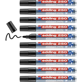 edding 250 Whiteboardmarker - schwarz - 10 Whiteboard Stifte - Rundspitze 1,5-3 mm - Boardmarker abwischbar - für Whiteboard, Flipchart, Magnettafel, Pinnwand, Memoboard - Sketchnotes - nachfüllbar