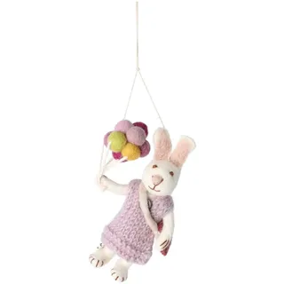Handmade & Fairtrade Certified | Gry & Sif | Stylish Danish Design X Napali Kunsthandwerker | Anhänger - Weißes Häschenmädchen mit Luftballons aus Filz für Wohnzimmer Decoration
