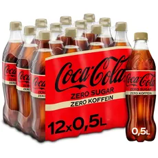 Coca-Cola Zero Sugar Koffeinfrei - prickelndes Erfrischungsgetränk mit originalem Coke-Geschmack - ohne Zucker und ohne Kalorien - koffeinfreier Softdrink in Einweg Flaschen (12 x 500 ml)