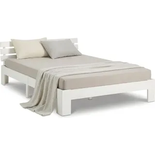 Homestyle4u Holzbett 120x200 Jugendbett Doppelbett mit Lattenrost Weiss Kiefer Massivholz - Weiß