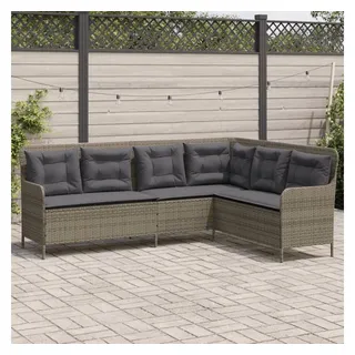vidaXL Gartensofa in L-Form mit Kissen Grau Poly Rattan