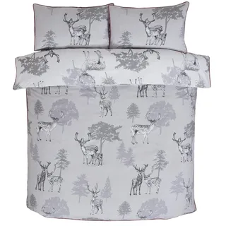 Rapport Home Christmas Festive Woodland Hirsch Doppel-Bettwäsche-Set (200 x 200 cm) - Elegante Paspelierung Grau Bettwäsche-Set Warm & Gemütlich 3-teiliges Set mit Druckknopfverschluss