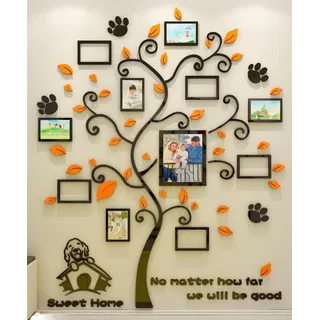 Wandtattoo Baum 3D DIY Wandaufkleber Familie Bilderrahmen Foto Hund Sticker Wandbilder Wandkunst Wanddekoration für Schlafzimmer Wohnzimmer Kinderzimmer Hause Kindergarten