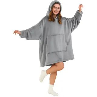 Good Nite kuscheldecke mit Ärmeln Hoodie Decke mit Ärmeln Pullover Decke Damen Kapuzenpulli in Übergröße mit Taschen Sherpa Snuggle Blankets Grau