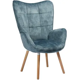 MEUBLE COSY Sessel Relaxsessel Lehnstühle Polstersessel Einzelsofa mit Holzbein Ohrensessel für Wohnzimmer Schlafzimmer Büro Vanity, Stoff, Blau