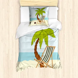 ABAKUHAUS Strand Mantele, Cartoon-Stil Palme, Milbensicher Allergiker geeignet mit Kissenbezügen, 135 cm x 200 cm - 80 x 80 cm, Mehrfarbig