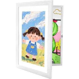 Relaxdays Kinder Bilderrahmen A4, klappbar, magnetisch, Wechselrahmen für Kinderbilder, 32x25,5 cm, MDF & Acryl, weiß