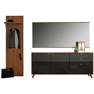 Invivus Garderobe , Graphitfarben, Nussbaumfarben , Holz, Holzwerkstoff , 3-teilig , Nussbaum , furniert , 2 Schubladen , 271.6x217.3x39.6 cm , Goldenes M, Made in Germany , Typenauswahl, individuell planbar, in verschiedenen Holzarten erhältlich , Garderobe, Garderoben-Sets & Garderoben-Serien, Garderoben-Sets