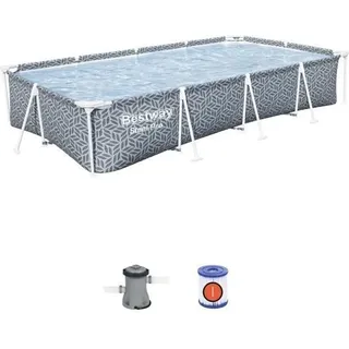 Aufstellpool BESTWAY Steel Pro, 366 x 201 x 66 cm, Rechteckig, Inklusive Kartuschenfilterpumpe, 9150 Liter - Bunt