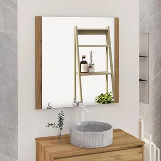 Baikal Badezimmerspiegel, Spiegel mit Holzseite, Option mit und ohne LED, Stile, passend für Badezimmer oder jeden Wohnraum, 90 x 80 cm, Teka-Holz