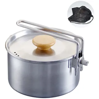 TOOSOAR Camping Topf, Edelstahl Kochtopf, Campingkocher Set mit Deckel und faltbarem Griff, 1000ml Großes Fassungsvermögen, für Wandern, Picknick