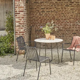 Elio - Runder Gartentisch Premium-Terrazzo brown und Metall 4 Pers.