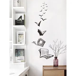 WandSticker4U®- Wandtattoo FLIEGENDES BUCH schwarz (38x110 cm) I Bücher Wandtattoo Kinderzimmer Junge Mädchen I Wanddeko Leseecke Jugendzimmer Teenager Klassenzimmer Arbeitszimmer Büro COOL