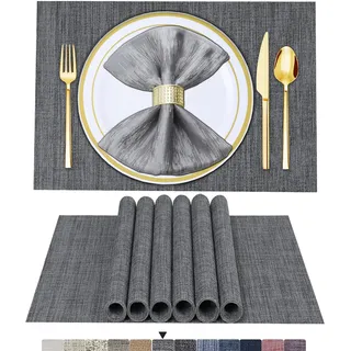 BETEAM Platzsets Abwaschbar 6er Set Vinyl Tischsets für Esstisch Waschbar Küchen Platzdecken Langlebige Tischsets für Drinnen Draußen-01 Grau, 6er Set