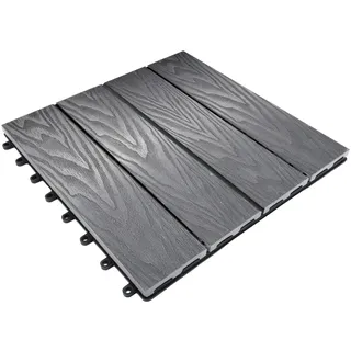 Floordirekt WPC Fliesen 30x30 cm, 1m2 = 11 Terrassenfliesen, Klickfliesen, Balkonfliesen in Holzoptik - Bodenbelag für Balkon & Terrasse - wetterfest mit Drainagefunktion | Noble | Grau