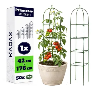 KADAX Obelisk Rankhilfe 176 x 32 cm, Rankobelisk mit 50 Pflanzenclips für Tomaten, Rosen & Kletterpflanzen, Pflanzenstütze aus Metall mit Kunststoffbeschichtung
