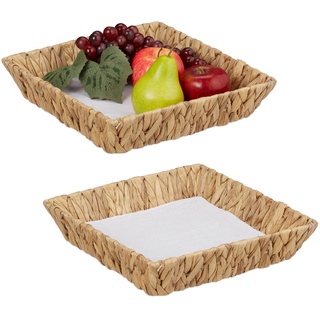 Relaxdays Obstschalen, 2er Set, Dekokörbe für Obst, Brot UVM, aus Wasserhyazinthe, HBT ca. 7x30x30 cm, Boho-Stil, Natur