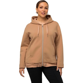 Ulla Popken Damen Sweatjacke, Kapuze, Saumband, Hoodie Strickjacke, Kiesel, 42-44