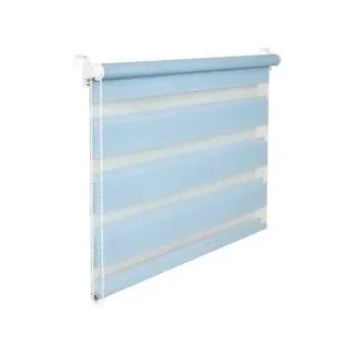 Doppelrollo Duorollo 60 cm breit 200 cm lang hellblau blau inkl. Seilzug Fensterrollo Klemmrollo Jal - Hellblau, Blau