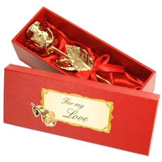Echte Goldene Rose mit Widmung: For my Love, überzogen mit 999er GOLD, circa 28 cm, mit Geschenkschatulle und Echtheitszertifikat