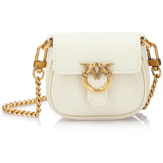 Pinko Damen Airpod Holder Vitello Seta Reisezubehör-Umhängetasche, Z14q_Weiß Seide Antik Gold