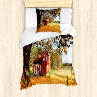 ABAKUHAUS Fallen Mantele, Red schwedischen Landhaus, Milbensicher Allergiker geeignet mit Kissenbezügen, 135 cm x 200 cm - 80 x 80 cm, Mehrfarbig - Rot