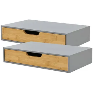 [en.casa] Wandregal-Set 2 Tlg. Bokn , Grau , Holz , Bambus , Rechteckig , 40x8x24 cm , Wohnzimmer, Regale, Wandregale