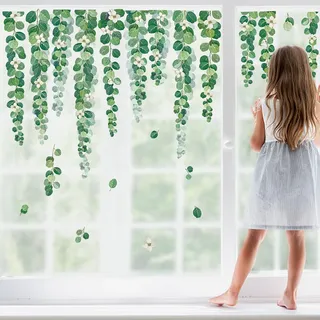 decalmile Fensterbilder Hängender Rebe Grün Blatt Pflanzen Fensteraufkleber | Statische Anti-Kollision Fensterdeko, Beidseitiger Druck, auf Beiden Seiten klar Sichtbar, Wasserdicht, Abnehmbar