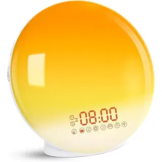 Weckgerät mit Sonnenaufgang-/Sonnensetzsimulation, 2 Weckzeiten, 7 Naturgeräuschen, FM-Radio und Schlummerfunktion, für Erwachsene und Kinder