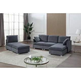 Atlantic Home Collection Wohnlandschaft, modularer 4-Sitzer mit 2 Hockern, weicher Cordbezug,