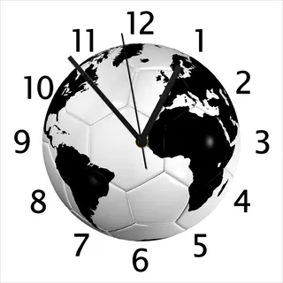 Wallario Design Wanduhr Planet Fußball aus Echtglas, Größe 30 x 30 cm - Weiß