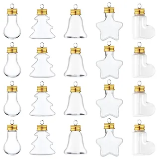 Neikafan Weihnachtsflaschen zum Befüllen 20 Stück 5 Stil Durchsichtige Weihnachtskugeln Selbst zum Befüllen Kunststoff Christbaumkugeln mit 1Pcs Satinband für Weihnachten, Geburtstag Deko