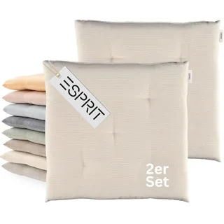Esprit 2er Set Sitzkissen Stuhl 40x40cm Beige - Bequeme Stuhlkissen für Esszimmer & Küche - waschbar bis 30°C - Öko-Tex - Sitzauflage für Gartenmöbel, Sitzpolster, Bank, Bürostuhl & Boden