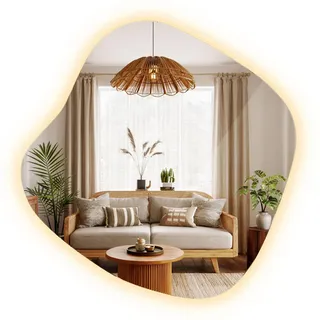 Tulup Led Spiegel 57 x 57,7 cm Asymmetrisch Warmweiß 3000K , Transparent , Glas , Organisch , 57x57.7x0.4 cm , Spiegel, Wandspiegel