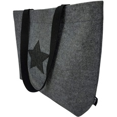 Tebewo verschließbare Filztasche - praktische Einkaufstasche mit Druckknopf - modische Shopping Bag - Einkaufskorb aus Filz - faltbare Tragetasche - Grau mit Stern