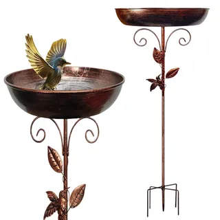 Halorin Vogeltränke Vogelbad Stehend, Vogelbad für den Garten, Vogeltränke Schüssel mit Vogel und Blatt, Verbesserte 5-Zinken-Basis, Metall Vogelbecken für den Terrasse, Hof, Rasen-Dekoration, Garten