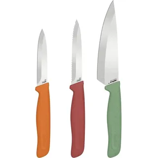 Zyliss Klassisches Messerset 3-tlg. Rostfreier Edelstahl Ergonomischer Griff Grün/Orange/Rot/Weiß
