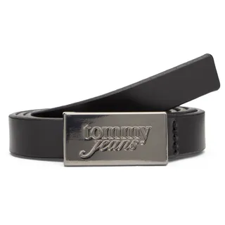 Ledergürtel TOMMY JEANS "TJW SCRIPT PLAQUE", Damen, Gr. 95, schwarz, Büffelleder, Gürtel Ledergürtel, Breite 2 cm