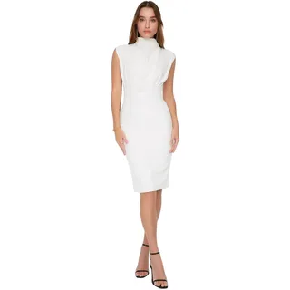 Trendyol Damen Trendyol Women Midi Basic Slim Fit Woven Dress Trendyol Damen Midi Basic Slim Fit Webkleid, Ecru,