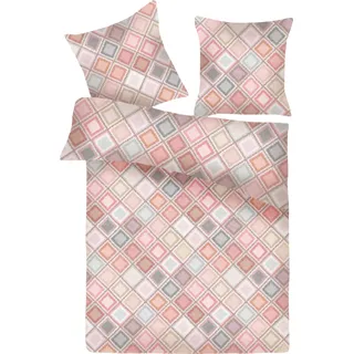 Bettwäsche 2-tlg ( Printempo ) Bettbezug 135x200cm + Kissenbezug 80x80cm Bettdecken Set mit Reißverschluss, 100% Baumwolle - Rosa