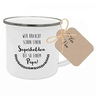 Geschenk Papa Tasse mit Spruch “Wer braucht schon einen Superhelden ... ” I Geschenk Tasse Papa I Geschenkidee zum Geburtstag, zum Vatertag, Dankeschön, Weihnachten I Geschenkanhänger