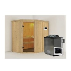 KARIBU Sauna »Vijandi«, inkl. 9 kW Bio-Kombi-Saunaofen mit externer Steuerung, für 3 Personen - beige