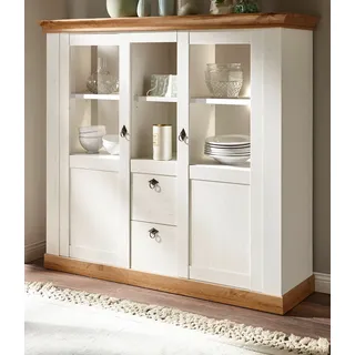 Highboard "Hemsby" in weiß Pinie und Eiche Wotan Landhaus Anrichte 148 x 139 cm - Weiß, Naturbelassen