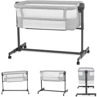 Kinderkraft Neste UP2 Beistellbett 2 in 1, Kinderreisebett mit Matratze Laken, 5-stufige Matratzenhöhenverstellung, 4 Rädern mit Bremse, Weichen Material, Leichte Konstruktion, Grau