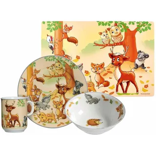 Ritzenhoff & Breker "Kindergeschirr mit Platzset Waldtiere 4er Set bunt", bunt,
