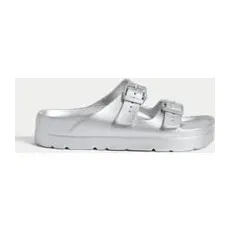 Girls M&S Collection Kids' Buckle Sandals (1 Large - 6 Large) - Silver, Silver - 1 Large