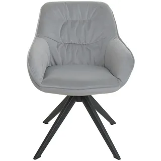 Mendler 6er-Set Esszimmerstuhl HWC-K28, Küchenstuhl Polsterstuhl Stuhl mit Armlehne, drehbar, Metall ~ Stoff/Textil hellgrau