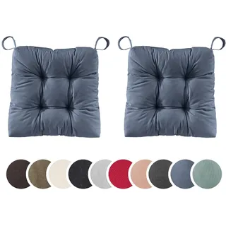 sleepling 2er Set Stuhlkissen 40(vorne), 35(hinten) x 38 x 7cm, Jeans Blau | Sitzkissen für Stuhl & Bank mit Klettverschluss, 100% Baumwolle, Indoor & Outdoor, Made in EU, Waschbar, 2 Stück